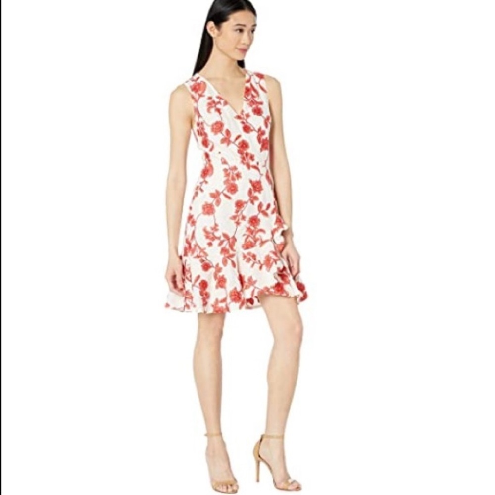 Rebecca Taylor Scarlett Floral Embellished Sleeveless Wrap Linen Dress Sz 6 - Picture 5 of 12